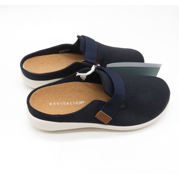 Revitalign Women's Navy Orthotic Clogs Adjustable Strap Cork Footbed 6 Wide NEW - Picture 7 of 7
